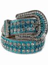 Turquoise Blue Strap BB Belt with White and Turquoise Blue Diamond Embellished Rhinestone Belt