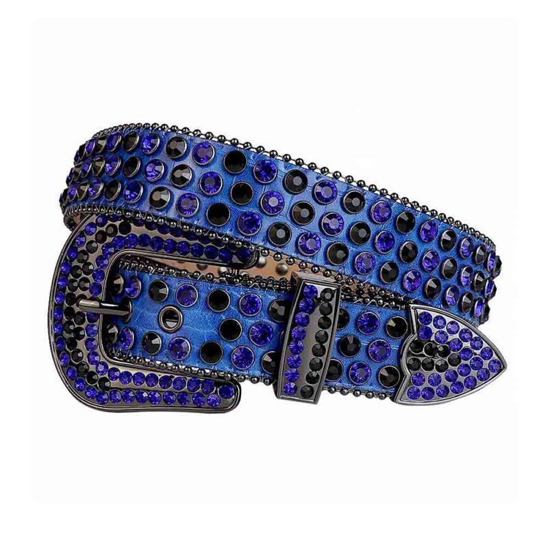 Blue Leather Strap with Black and Blue Rhinestone Belt