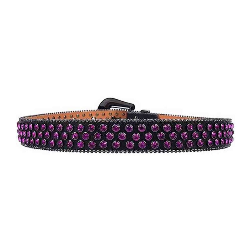 Black Leather Strap with Purple Rhinestone Belt - Image 4