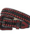 Black Leather Strap with Red and Black Diamond Rhinestone Belt