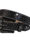 Black Leather Strap with Skulls Studded All Black Rhinestone Belt