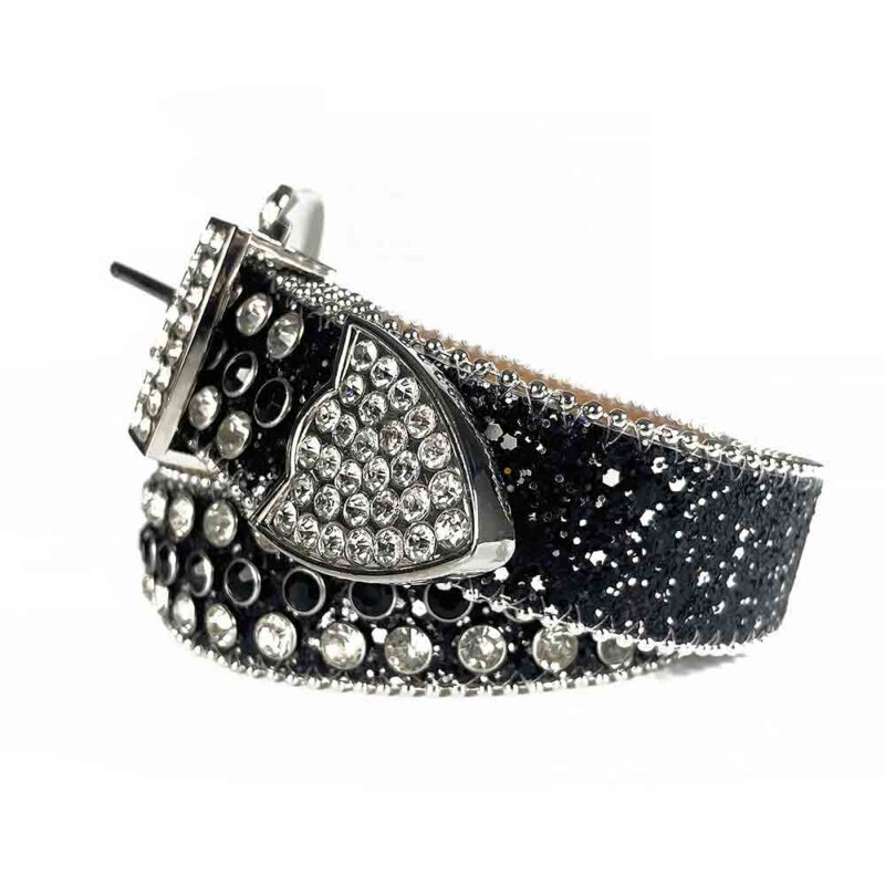 Chess Black and White - Black Strap Belt with White & Black Diamond Embellished Rhinestone Belt - Image 3