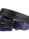 Black Leather Strap with Royal Blue and Metal Studded Rhinestone Belt