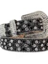 Black Shimmer Leather Strap with White and Black Rhinestone Belt