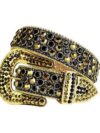 Black Shimmer Leather Strap BB Belt with Gold and Black Diamond Rhinestone Belt