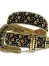 Black Strap Belt with Gold and Black Color Diamond Embellished Rhinestone Belt
