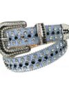 Could Blue - Blue Strap BB Belt with Black and White Color Diamond Embellished Rhinestone Belt