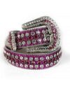 Fuchsia Shimmer Leather Strap BB Belt with White and Purple Diamond Rhinestone Belt