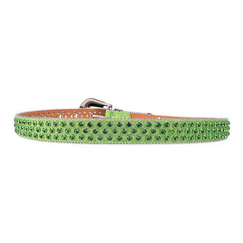 Green Shimmer Leather Strap with Green Color Diamond Rhinestone Belt - Image 4