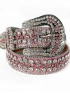 Classic Pink Rose - Pink Strap Belt with White & Pink Diamond Embellished Rhinestone Belt