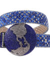 Blue and Silver Globe Leather Strap with Blue and Silver Studded Rhinestone Belt