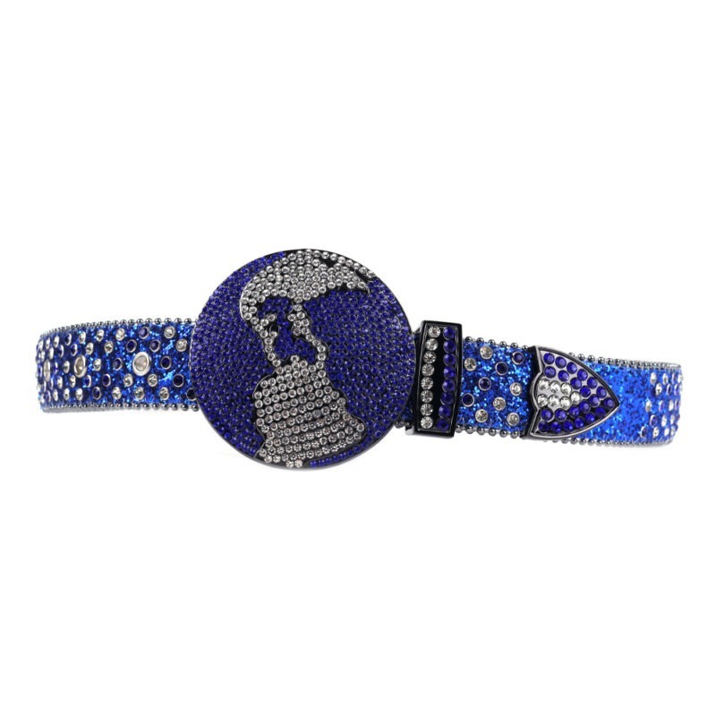 Blue and Silver Globe Leather Strap with Blue and Silver Studded Rhinestone Belt - Image 3