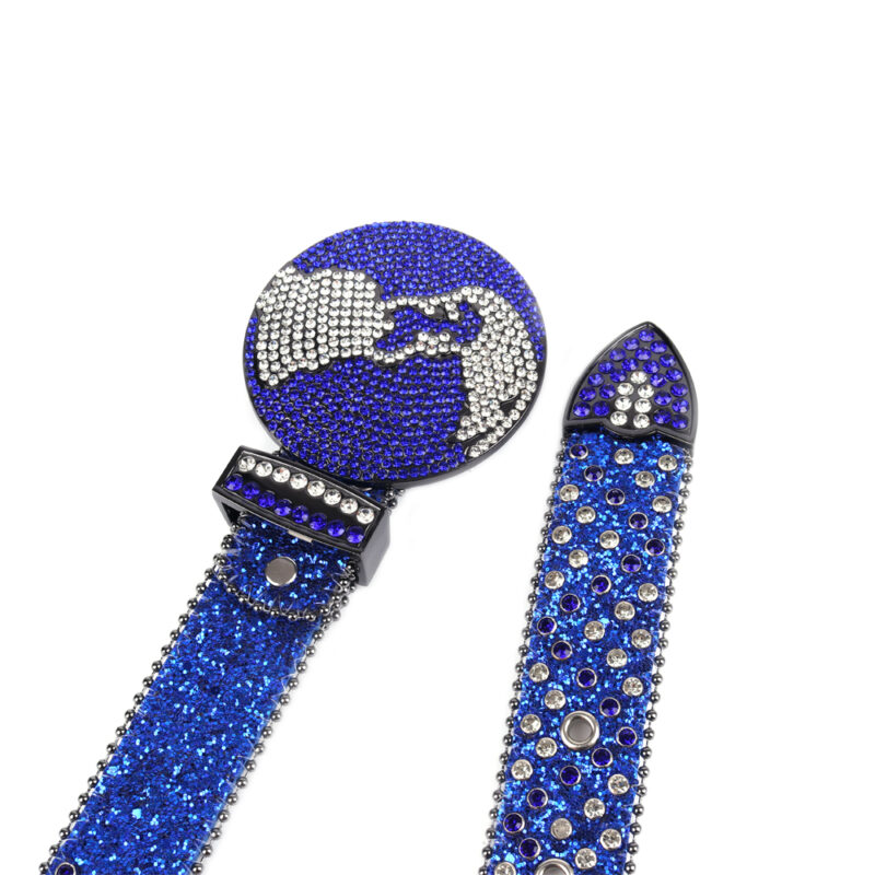 Blue and Silver Globe Leather Strap with Blue and Silver Studded Rhinestone Belt - Image 4