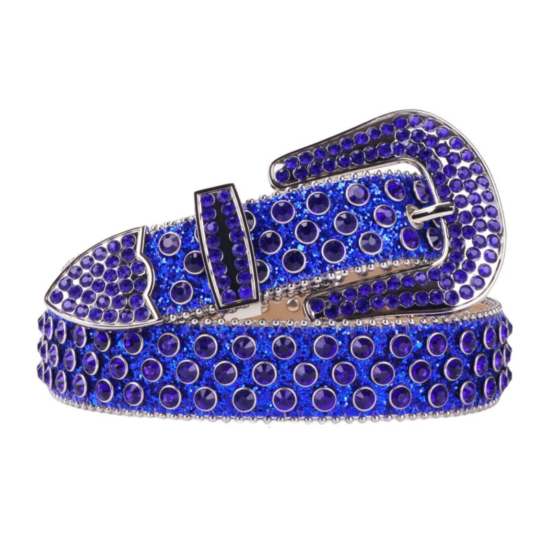 Royal Blue Glitter Leather Strap with Studded Blue Rhinestone Belt