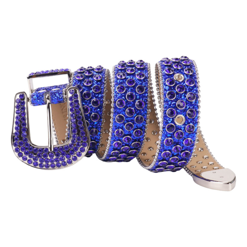Royal Blue Glitter Leather Strap with Studded Blue Rhinestone Belt - Image 2