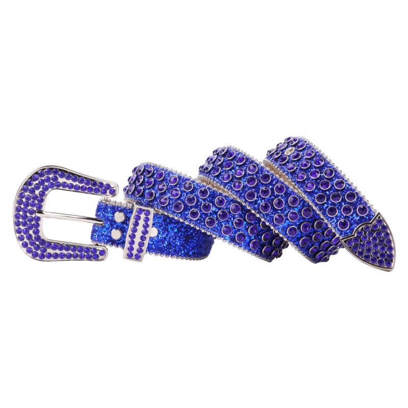 Royal Blue Glitter Leather Strap with Studded Blue Rhinestone Belt - Image 3