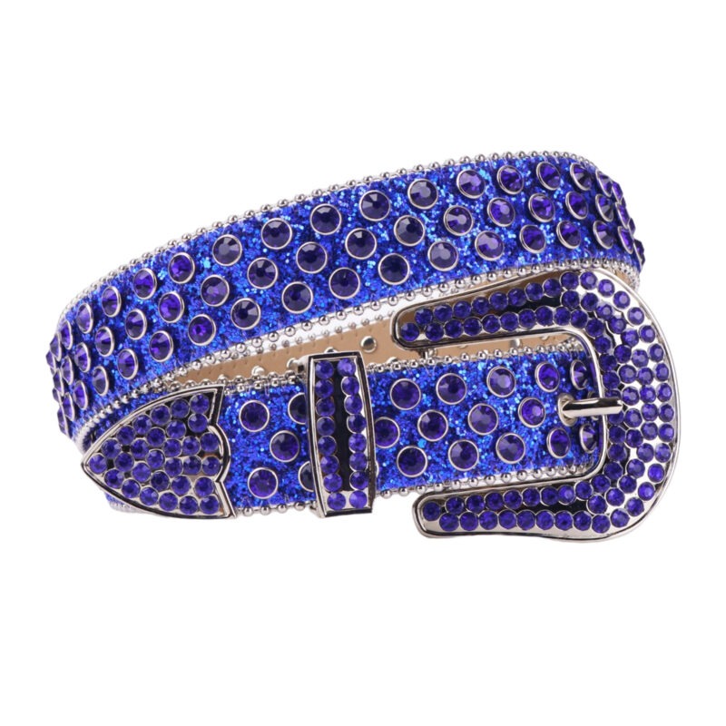 Royal Blue Glitter Leather Strap with Studded Blue Rhinestone Belt - Image 4