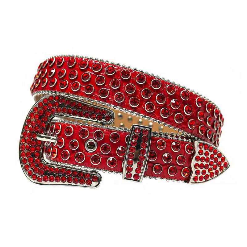 Red Valentine - Red Strap BB Belt with All Red Diamond Embellished Rhinestone Belt