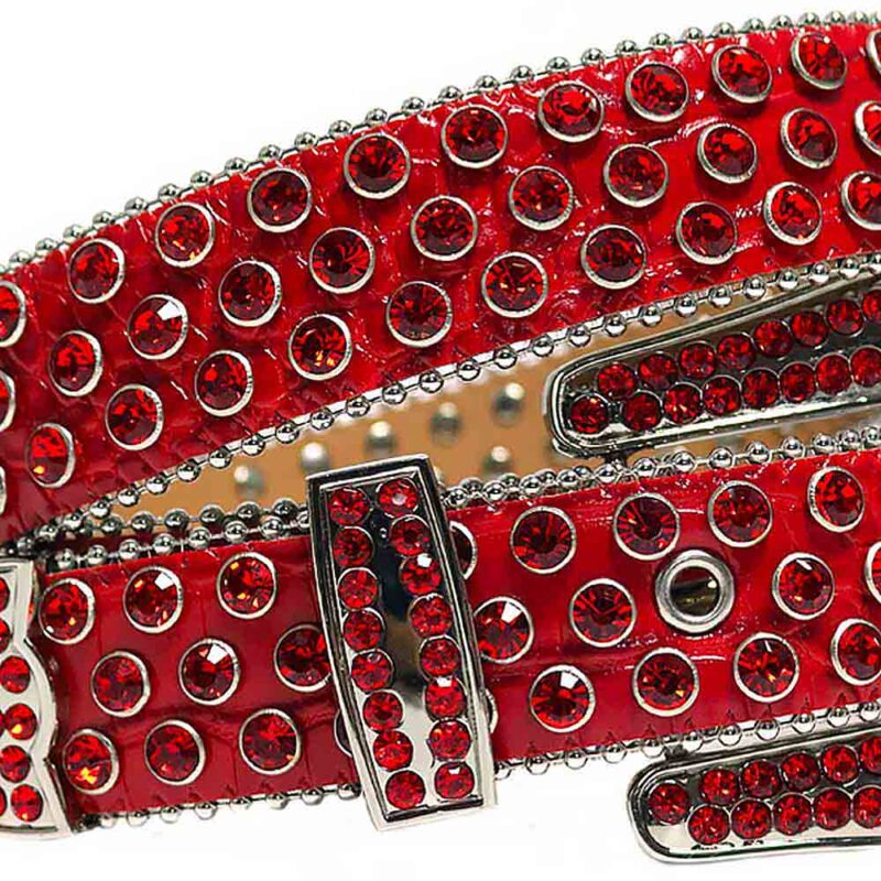 Red Valentine - Red Strap BB Belt with All Red Diamond Embellished Rhinestone Belt - Image 2