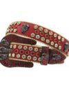 Red Leather Strap with Skulls Studded Red and White Rhinestone Belt
