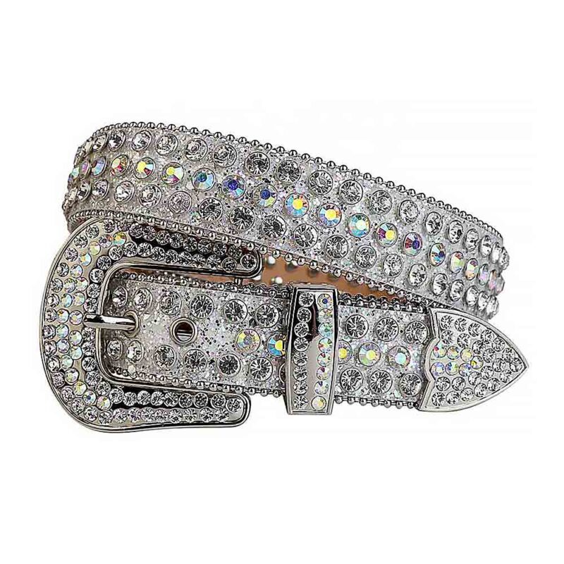 Silver Shimmer Leather Strap with Iridescent and Silver Rhinestone Belt