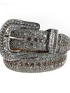 Silver Shimmer Leather Strap BB Belt with Silver and Brown Diamond Rhinestone Belt