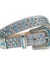 Silver Strap BB Belt with Iridescent Blue and White Color Diamond Embellished Rhinestone Belt