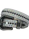 White Leather Strap with Iridescent and Black Rhinestone Belt