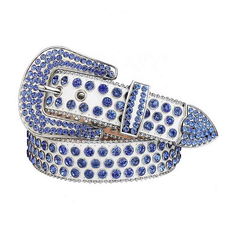 Salt - White Leather Strap with Blue Rhinestone Belt