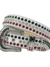 White Leather Strap with Red White and Green Diamond Rhinestone Belt