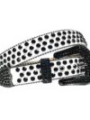 White Strap BB Belt with Black Color Diamond Embellished Rhinestone Belt