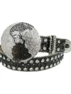 Black and Silver Globe Leather Strap with Big Crystal and Black Studded Rhinestone Belt