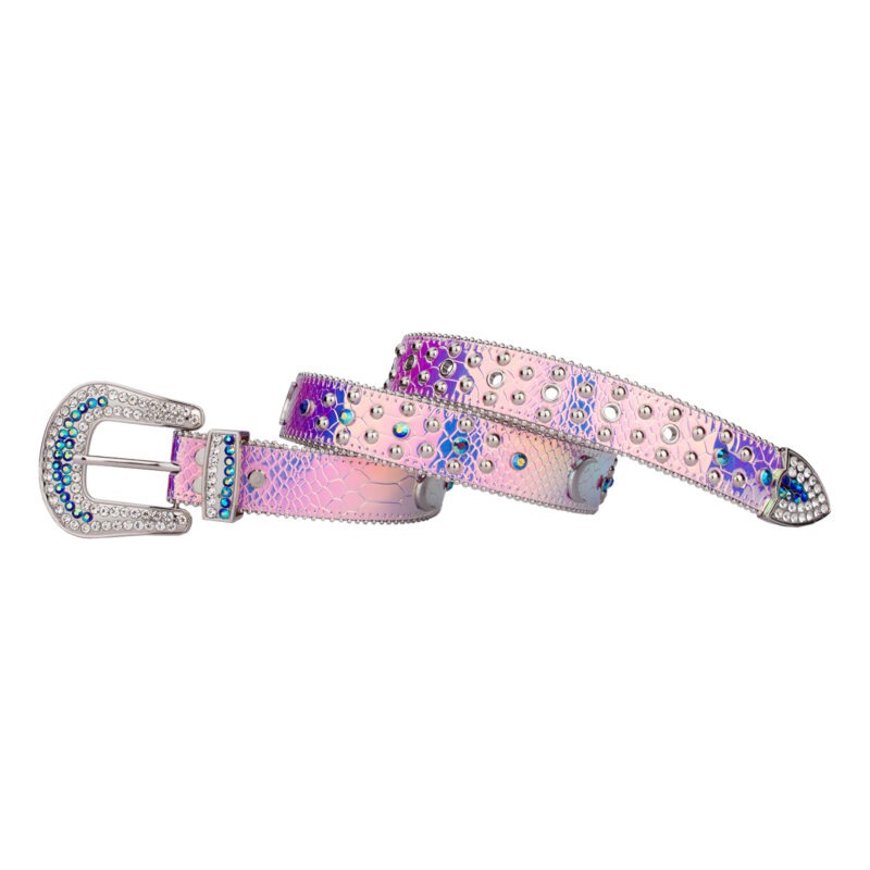 Purple Shiny Leather Strap with Moon Studded All Silver Metal and Purple Rhinestone Belt - Image 4